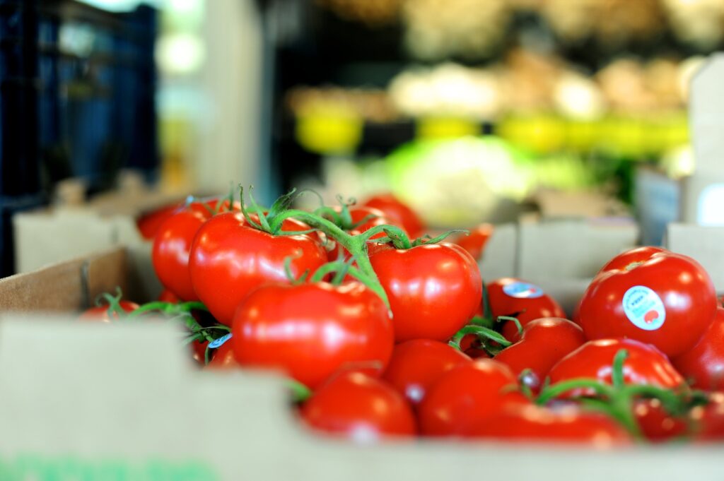 Local tomatoes on the vine at Rosemont Market