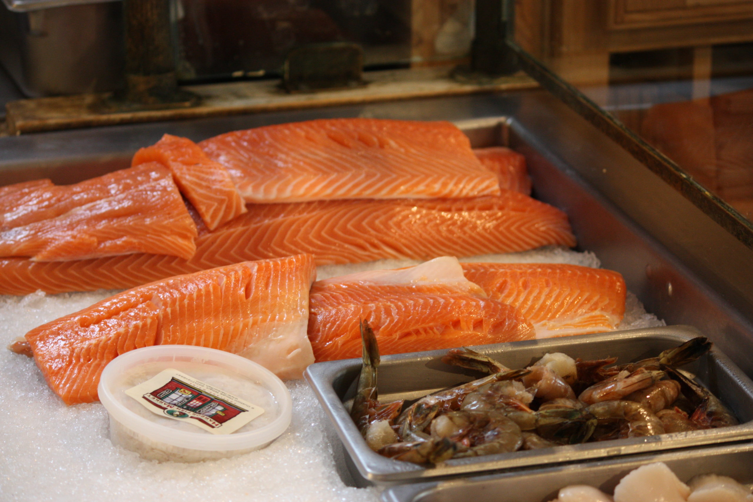 Fresh Seafood in display case from Harbor Fish Market